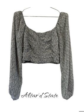 Altar'd State Black & White Smocked Square-Neck Crop Top
